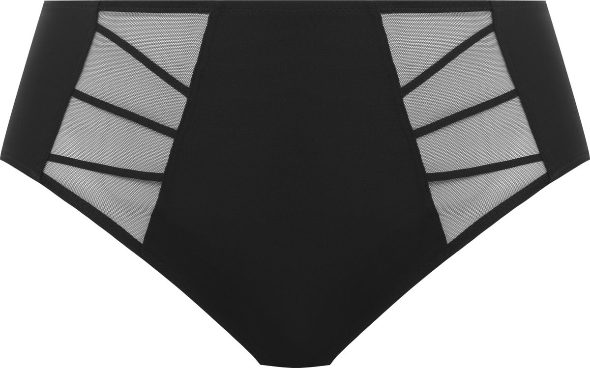 bikini broek, zwarte kleur, mesh panelen, zijkanten ritssysteem, lijnpatroon