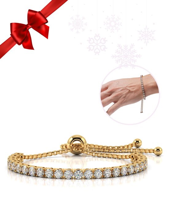 Tennis Armband Dames  - Verstelbare Tennisarmband - Goudkleurig - Stijlvol - Cadeau Vriendin M