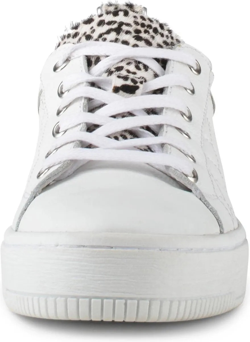 PS Poelman - maat 40- Esquimo Dames Quilted Leren Tennis Sneakers met Leopard Print - Wit