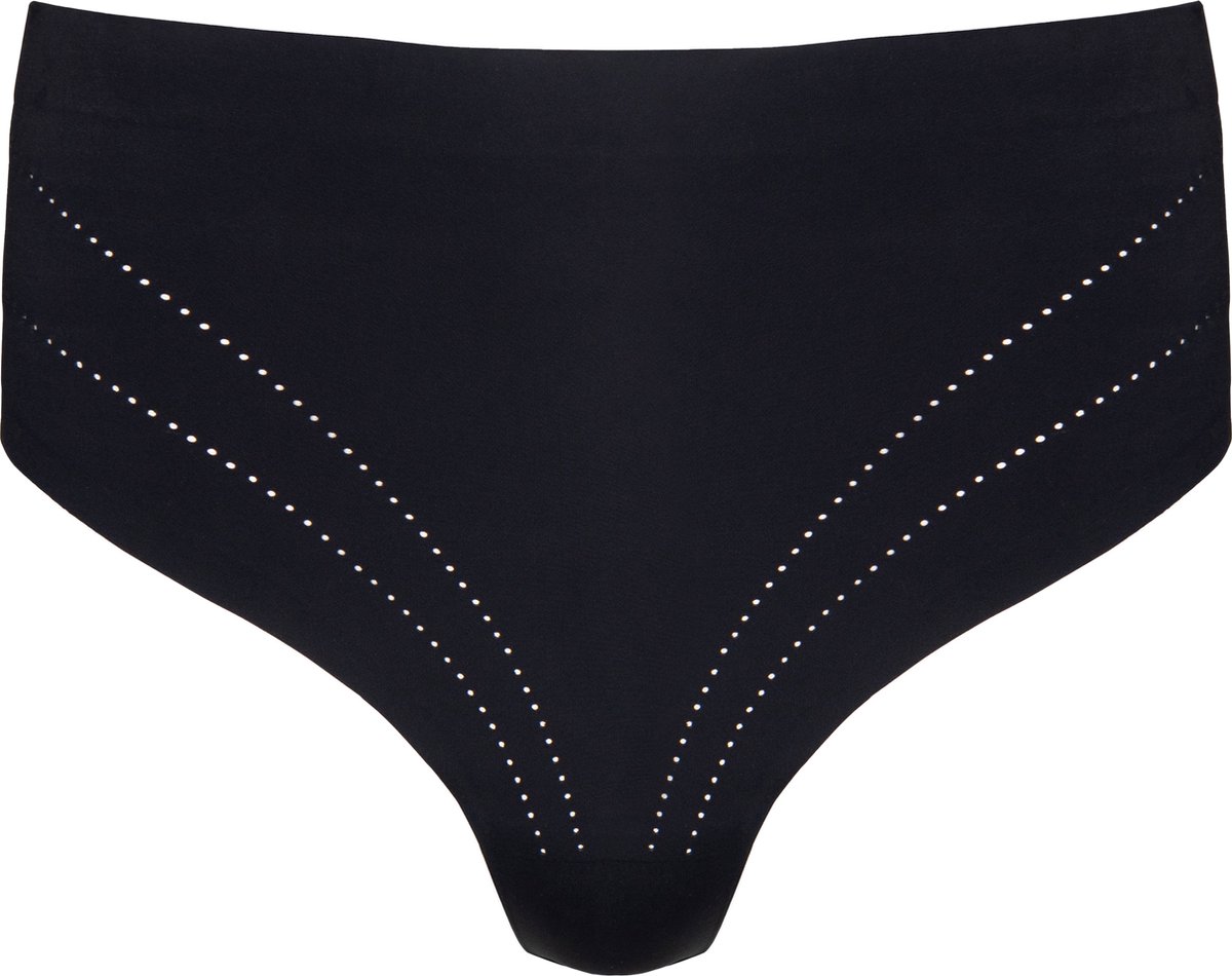 zwart, bikini broek, studs, riemloze onderkant, massieve doek