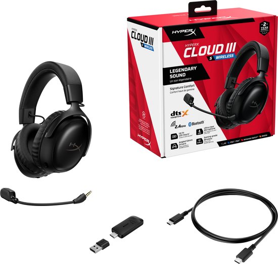 HyperX Cloud III S Wireless - Gaming Headset - Draadloos - Bluetooth & 2.4GHz - Spatial Audio - 120uur Batterij - PC/PS5/Switch2/Mobiel/Steamdeck - Zwart