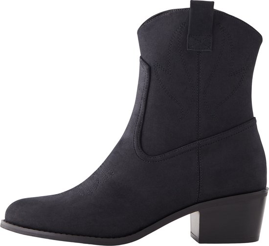 laars, enkellaars, middelhoge hak, zwarte kleur, suede/leder