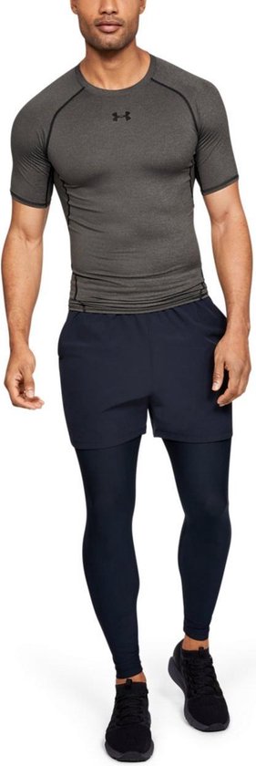 Under Armour HG Armour SS Heren Sportshirt - Carbon Heather - Maat XL