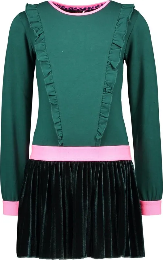 B-nosy  - Maat 128 - Meisjes Jurk - Botanical green