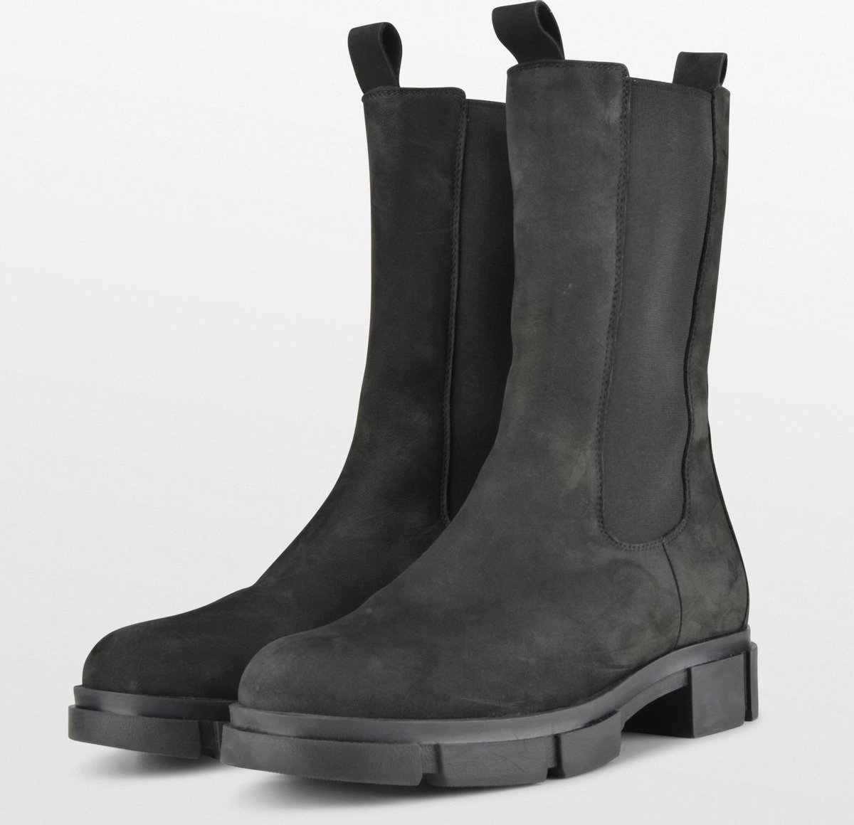 PS Poelman Lynn Dames Nubuck Leren Chelsea Enkellaarzen  - 37 - met Elastiek - Zwart