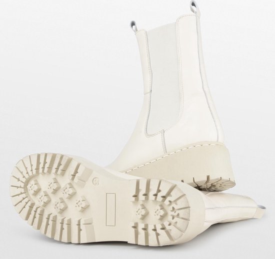 PS Poelman Kimmy Dames  - mt 40 - Leren Chunky Chelsea Enkellaarzen met Elastiek