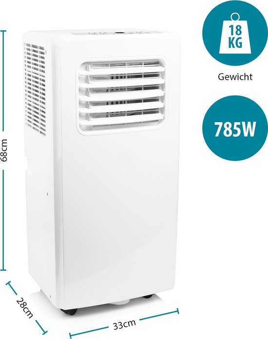 mobiel airconditioner, luchtkoeler, verplaatsbaar, koelvermogen, afmetingen