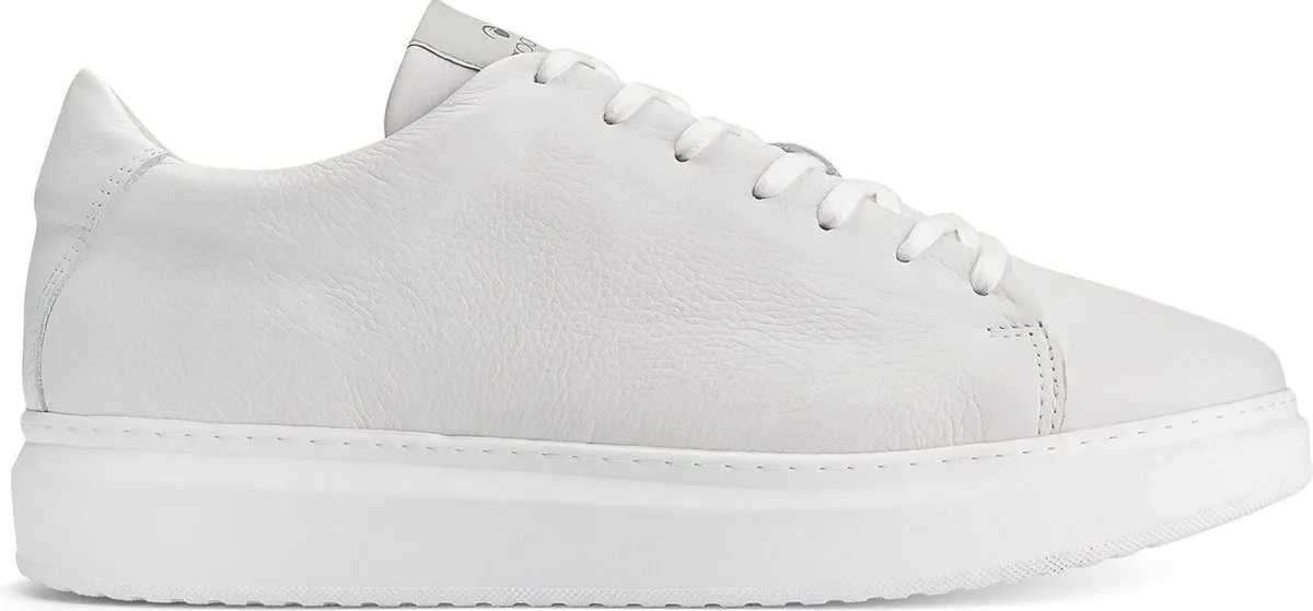 witte sneaker, leer, platformschoen, veterschoen, platsole