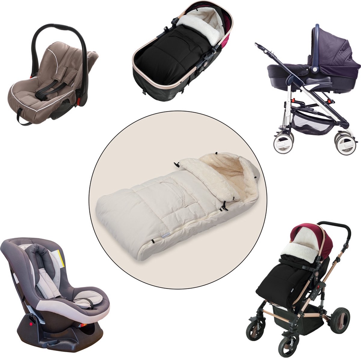 Monzana Kinderwagen Voetenzak Beige | Teddy | Maxi-Cosi | met Opbergtas