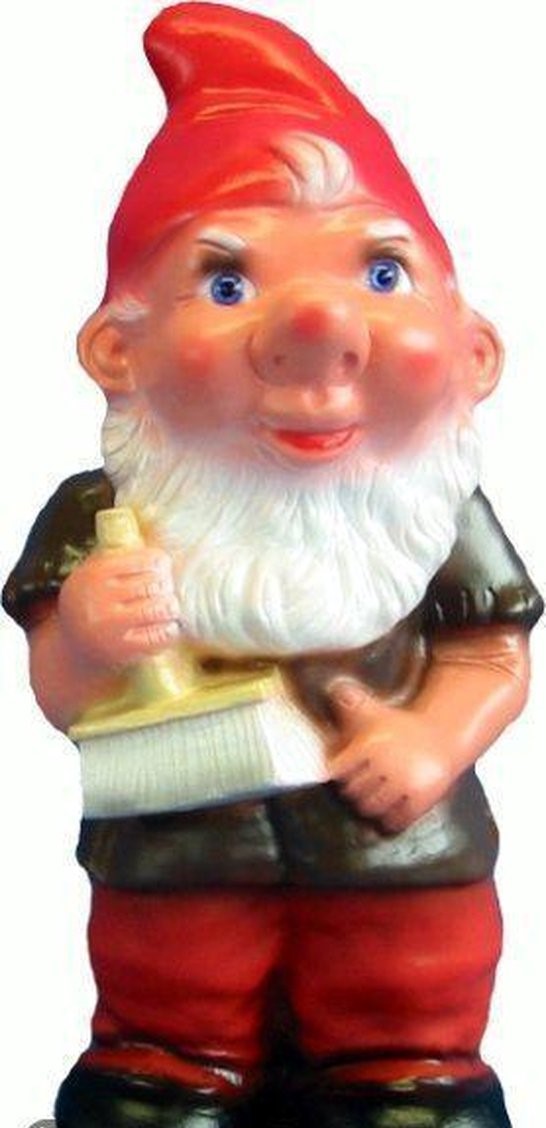 kerstman, miniatuurfiguur, grijze baard, rode hoed, mannelijke tuingereedschap?