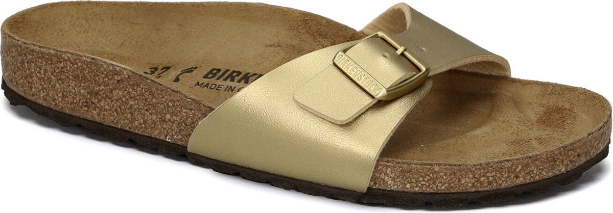 Birkenstock - Maat 38 - Madrid BF Gold Narrow Dames Slippers - Gold