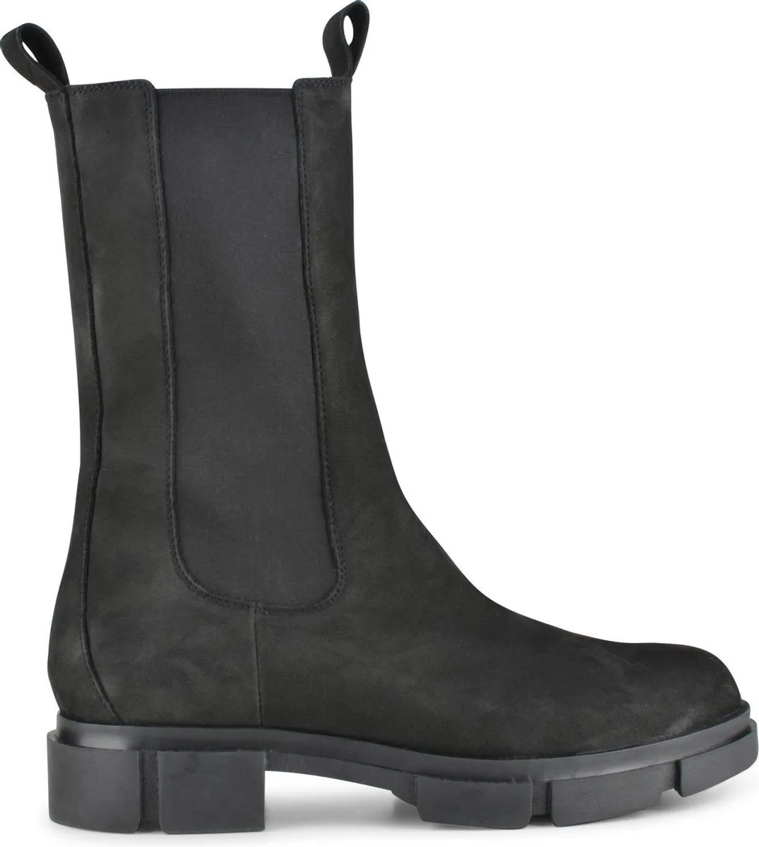 PS Poelman Lynn Dames Nubuck Leren Chelsea Enkellaarzen - 38 - met Elastiek - Zwart