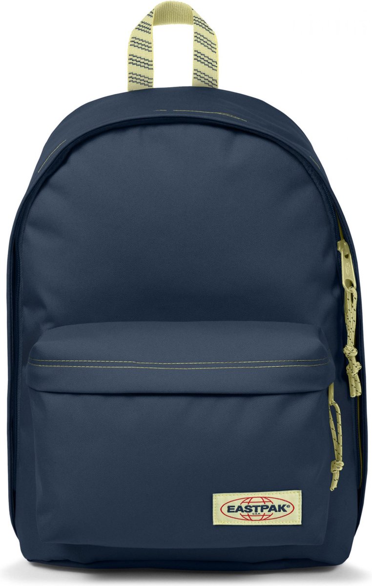 rugzak, backpack, navy blauw, gouden rits, handvat bontstiksel
