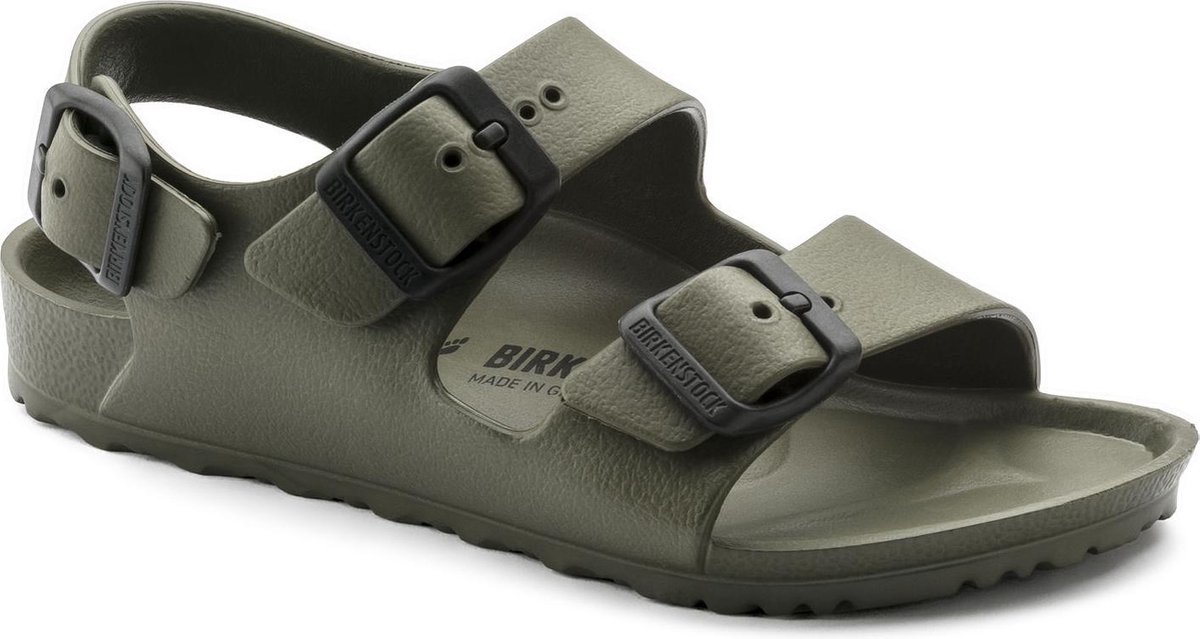 sandaal, dubbelriem, slip-ons, olijfgroen, rubberen zool