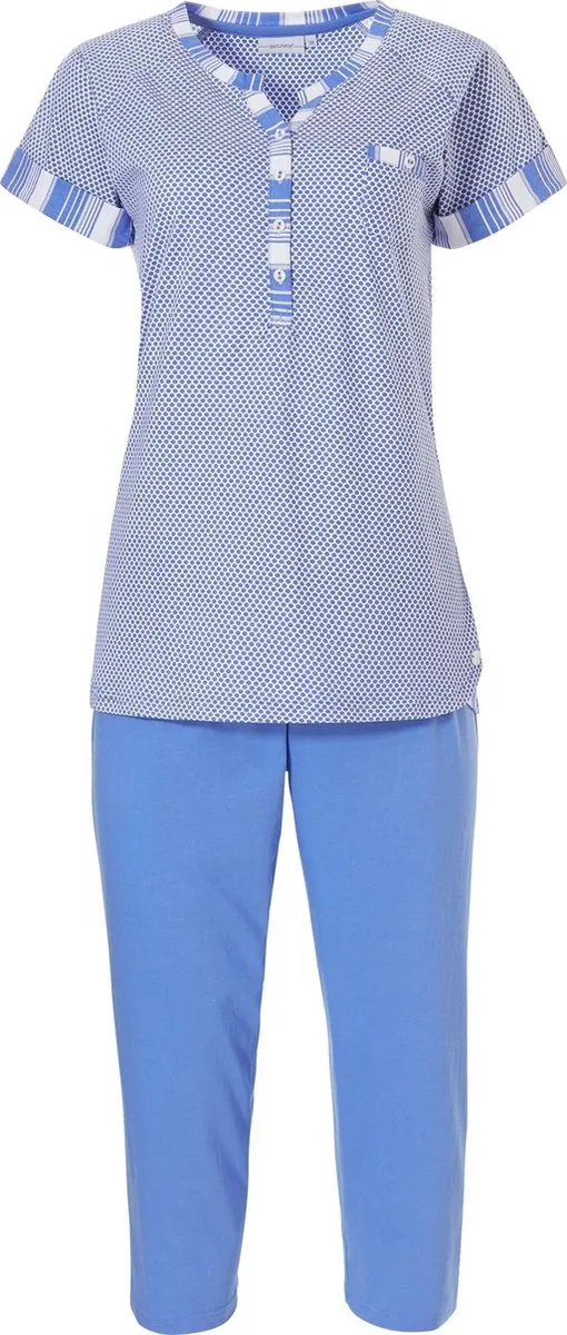 pyjama, t-shirt, korte mouwen, polkadot patroon, lichtblauw