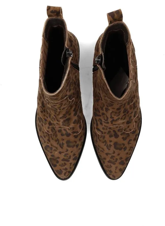 laarzen, cowboy stijl, leopard print, suede, rits zij