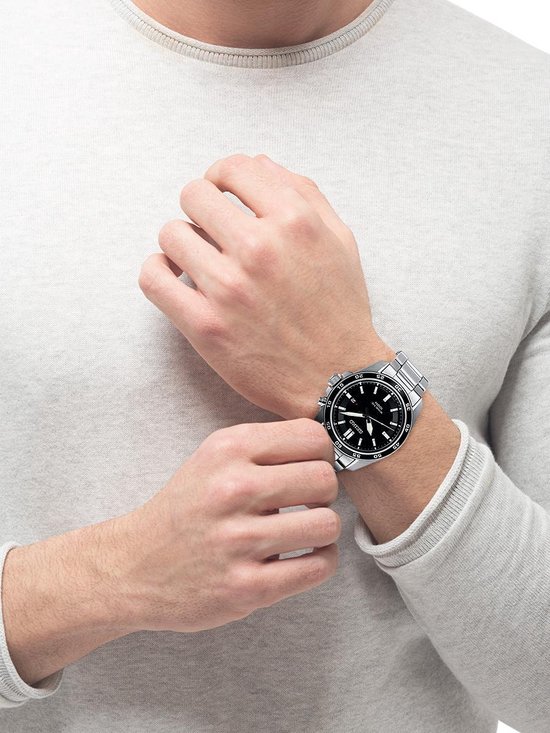 horloge, polshorloge, roestvrij staal, zwart wijzerplaat, ronde klok