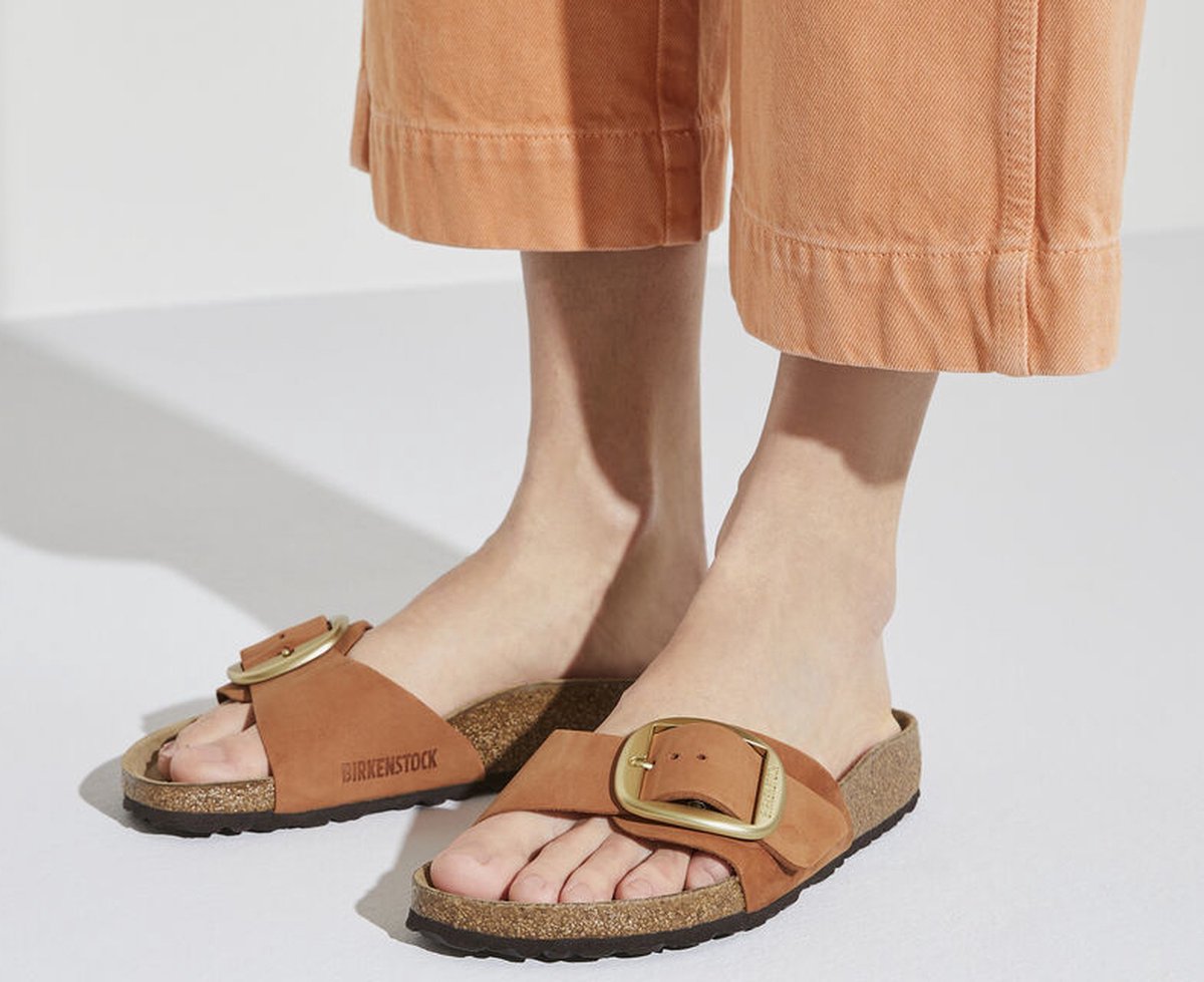 Birkenstock - maat 39-  Madrid Dames Slippers Pecan Nubuck Big Buckle Narrow-fit