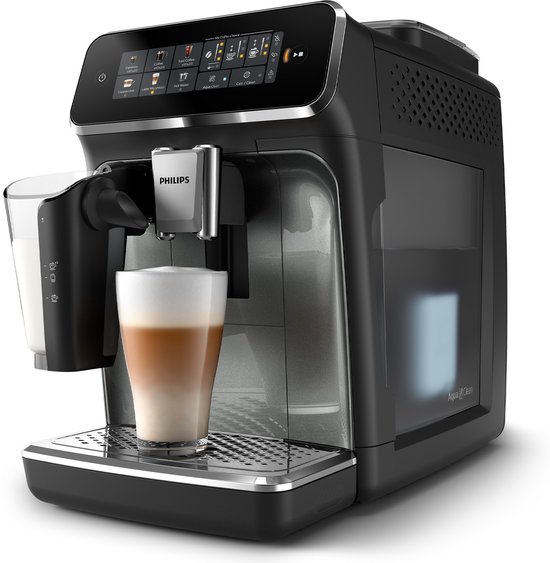 Philips 3300 Series - Espressomachine - 5 Warme & Koude Dranken - LatteGo Melksysteem - 40% Stiller - AquaClean Filter - Volautomatisch - Zwart & Zilver - Koffiemachine met bonen - EP3349/70