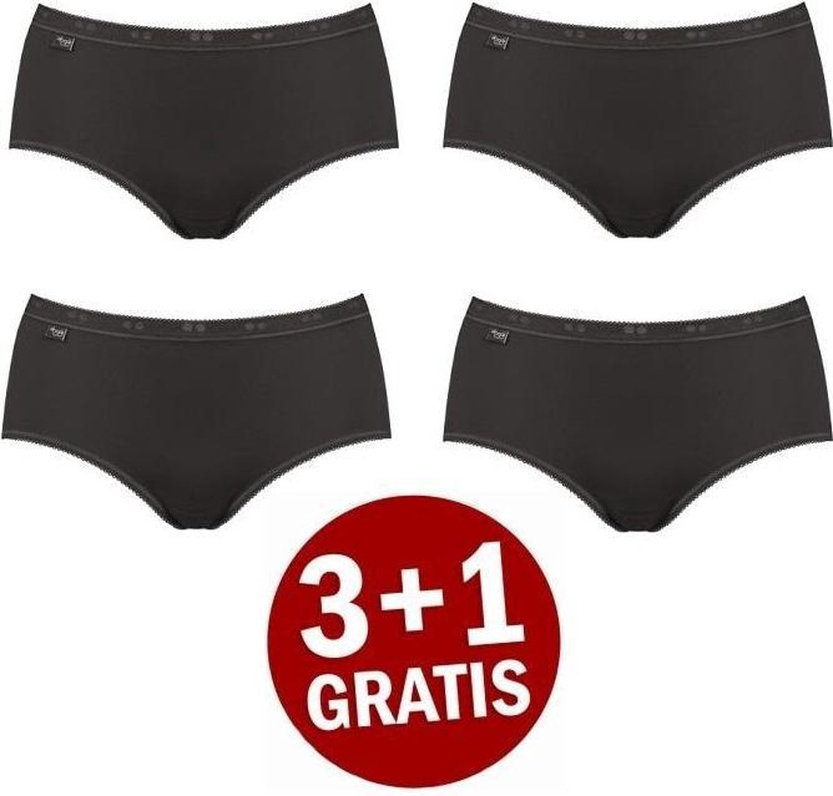 Sloggi - Maat 48 - Basic+ Dames Midi slip - 4pack - Zwart