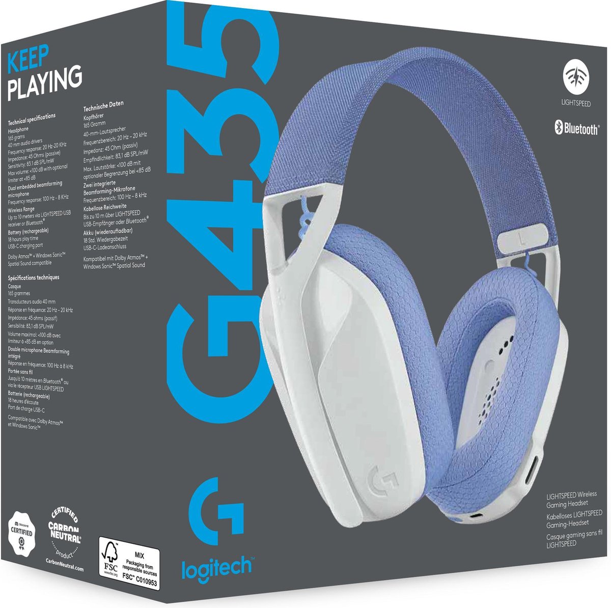 Logitech G435 - LIGHTSPEED en Bluetooth draadloze gaming headset - Wit