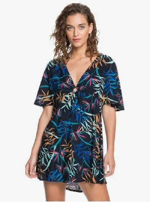 Roxy - M - Summer Cherry Dress Anthracite Wild Leaves
