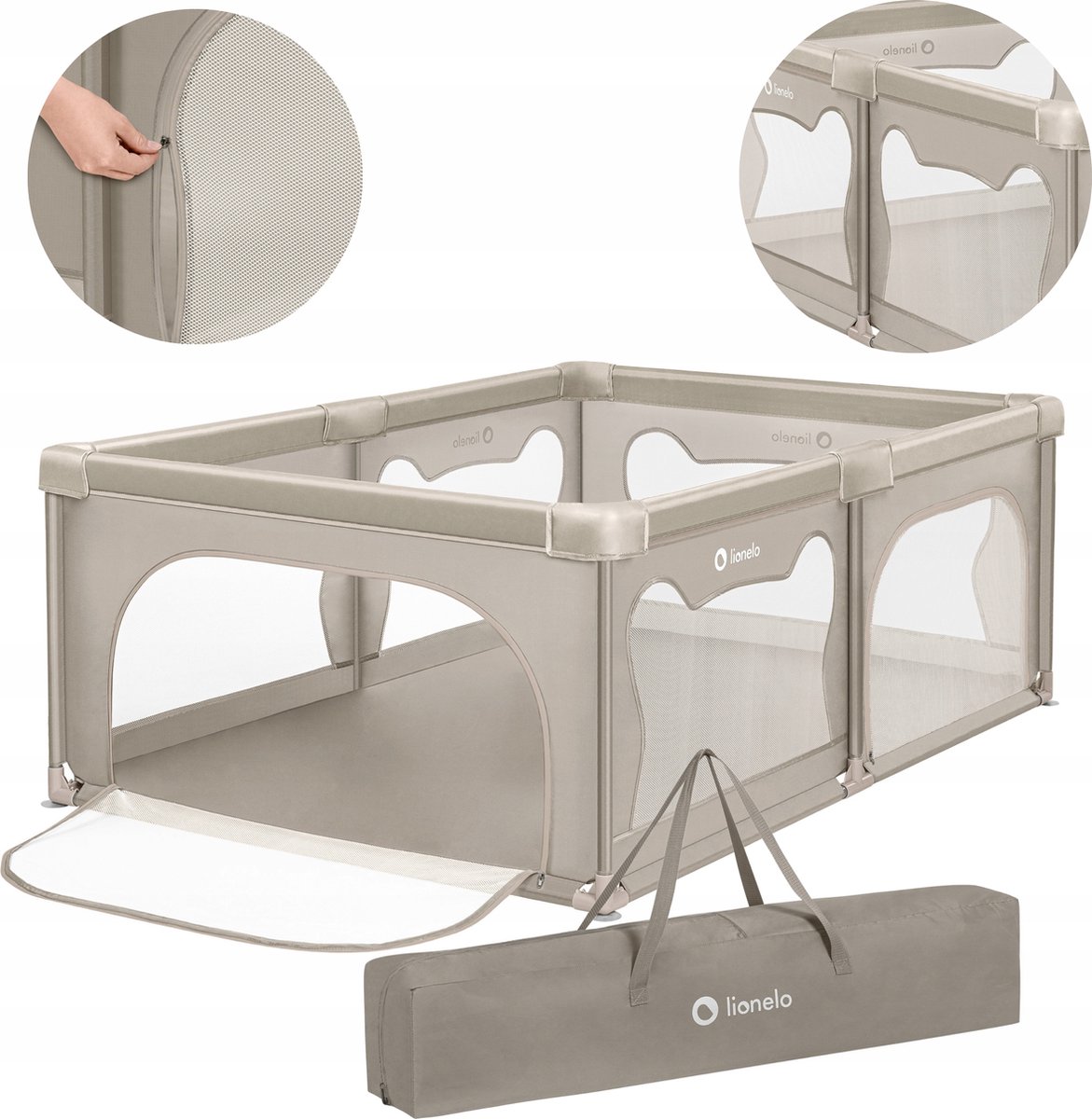 Lionelo Willow - Box voor baby's - 2 afsluitbare zij-ingangen - zeer grote speelruimte - 4 zuignappen op de hoeken