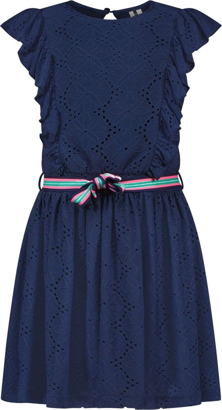 jurk, katoen, blauw, lamsvel, riempje-bloem