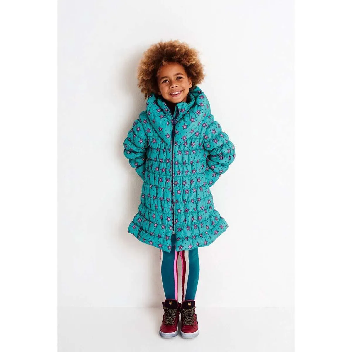 Mim-pi - Maat 122 - Meisjes Jas - Turkoois met multicolor