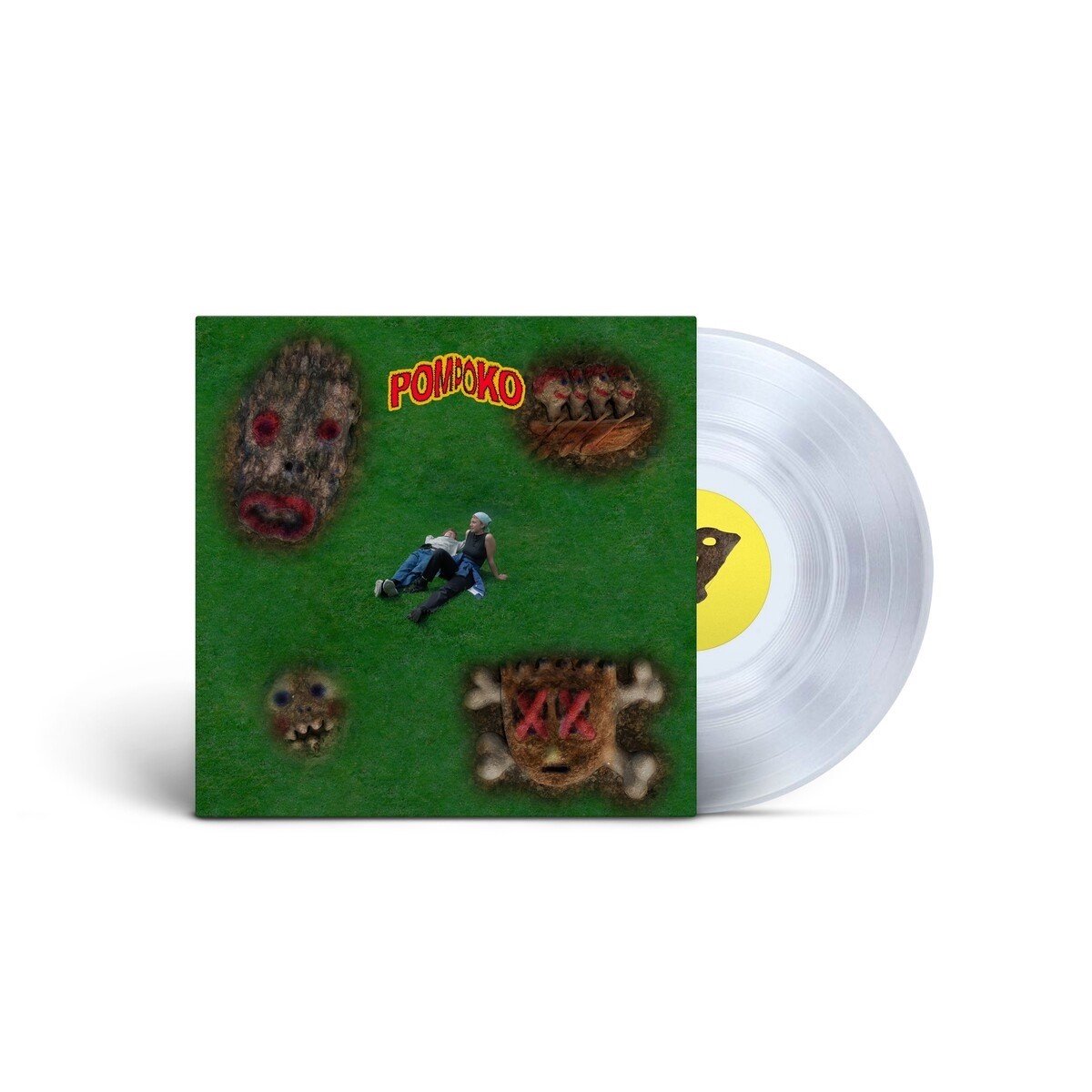 vinyl, record, groen veld, kunstmatige gezichten, album cover