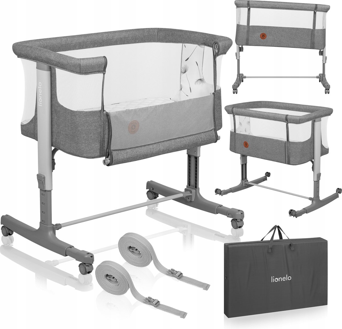 Lionelo Aurora 3in1 Co-sleeper - Babybedje tot 9 kg - Meegroeibed - 4 wielen met rem - Campingbedje