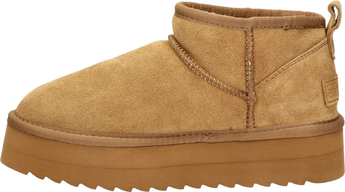 lamsuede, ankleboot, platform, camel, pull-on