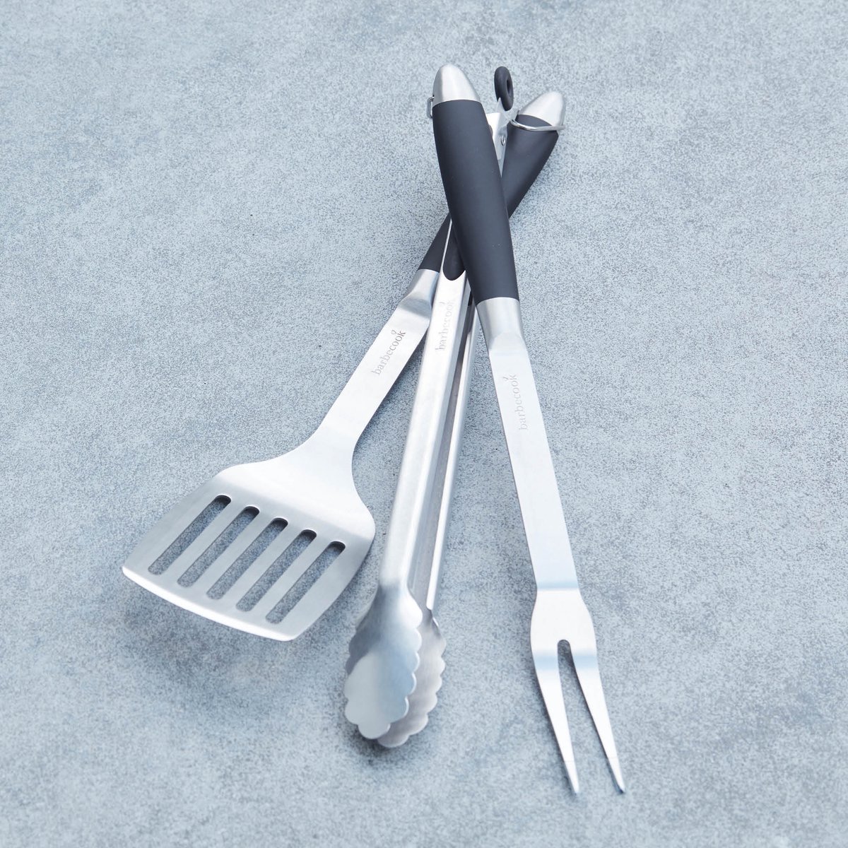 Barbecook Gereeschapset - BBQ Accesoires - Vork, Spatel & Tang - Staal - Zwart
