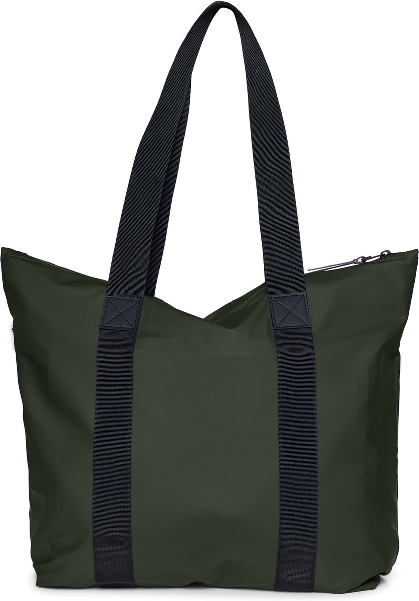 tote bag, olijfgroen, nylon, dubbele schouderbanden, rits, herbruikbaar