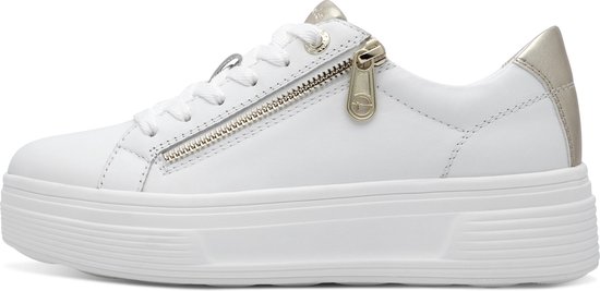 sneaker, witte schoen, veters, ronde hiel, ritsdetail