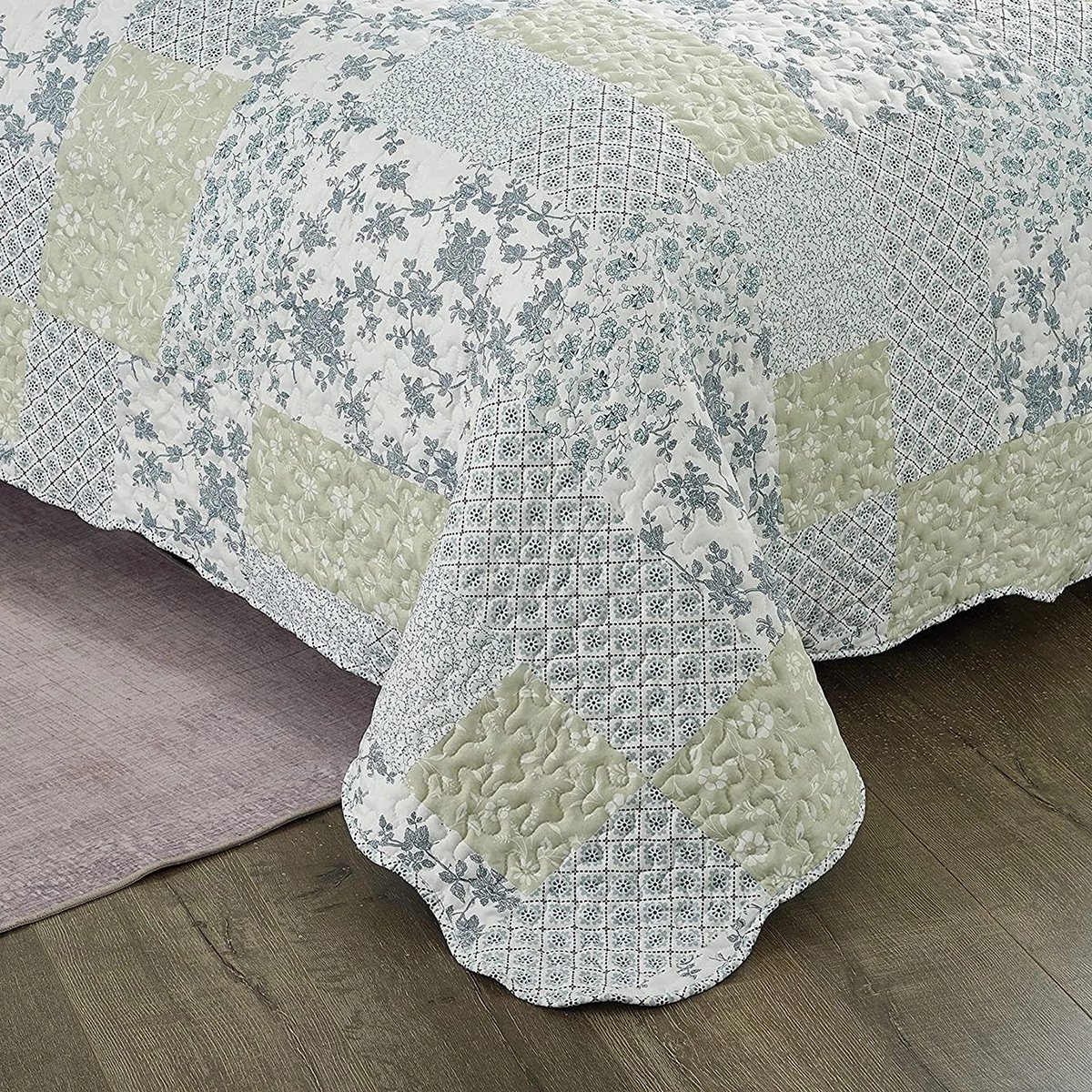 dekbedovertrek, patchwork, katoen, blauwgrijs, quilten