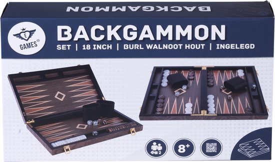 Backgammon 18 Inch – Ingelegd Walnoot Hout – Luxe Koffer van Walnoot – Strategisch Bordspel & Reisspel – Engelhart