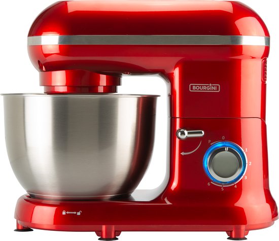 Bourgini Classic Kitchen Chef Keukenmachine - 4.5L Mengkom - Keukenmixer - Keukenrobot - 1300W- Rood
