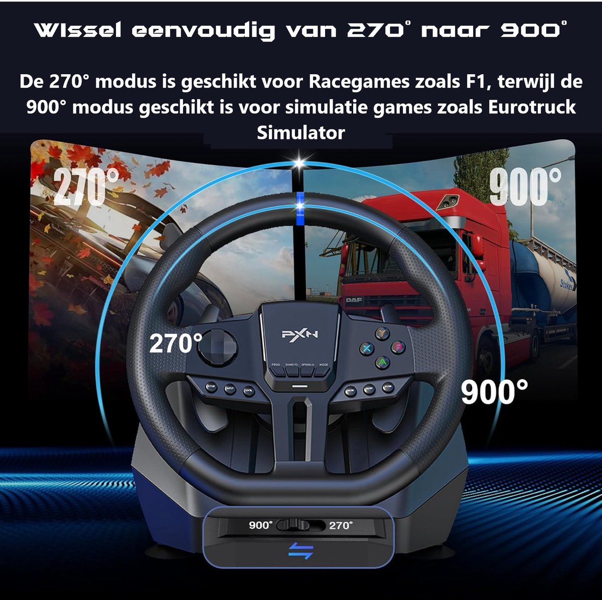 PXN - V900 Gen 2 - Race Stuur - Met Pedalen & Flippers - 270 / 900° - Game Stuur - Geschikt voor PS4 - PC - PS3 - Switch - Xbox X/S Series
