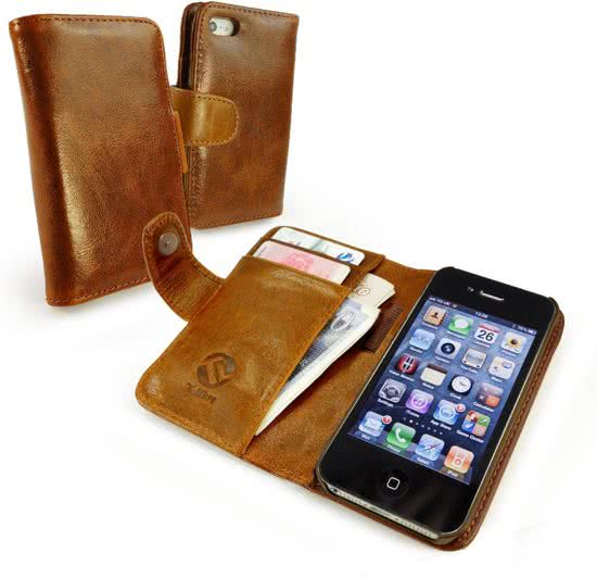 Koopjeshoek Vintage Leather Wallet-Style Case Cover for Apple iPhone 4S / 4 - bruin - gratis Screen 