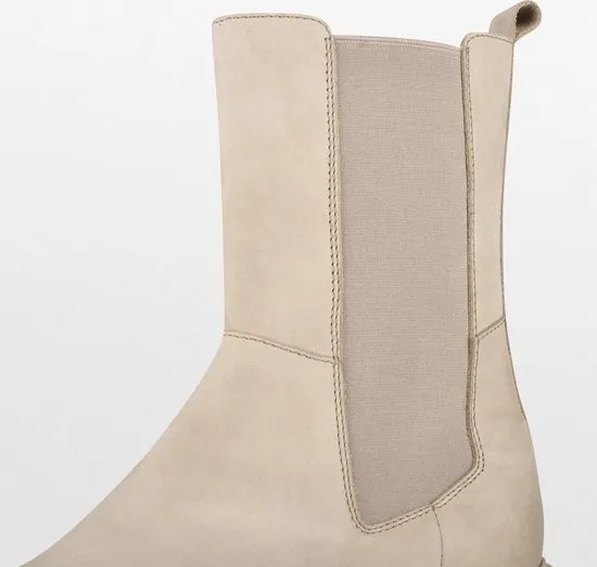 PS Poelman Saturno - Maat 37 - Dames Leren Chelsea Enkellaarzen met Elastiek en Ritssluiting - Beige