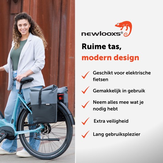 New Looxs Nyborg Double - Dubbele Fietstas - Geschikt voor Electrische Fietsen - Waterdicht Polyester - 34 Liter - Zwart & Donker Grijs