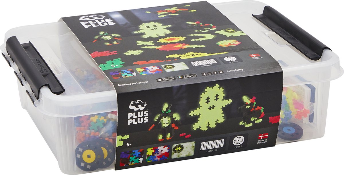 Plus-Plus Glow in the dark Opbergbox Build and 2000 delige bouwset - 3919 - Bouwspeelgoed - Constructiespeelgoed - Set met bouwstenen - Vanaf 5 jaar
