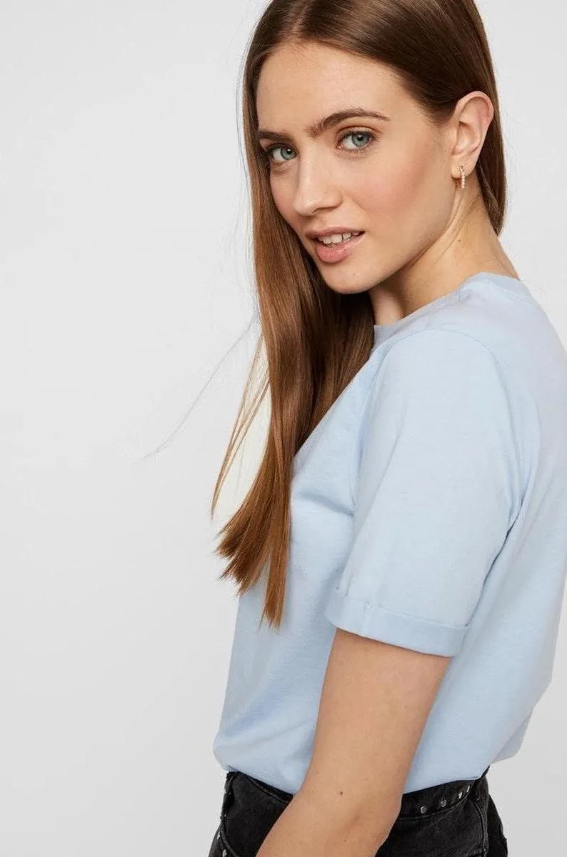 Pieces- maat XS- PCRIA SS FOLD UP SOLID TEE NOOS BC Kentucky Blue Vrouwen