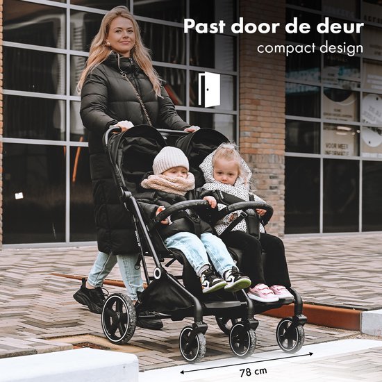 Deryan Luxe XP Twin Buggy XL - Dubbele buggy - Duobuggy - Compact lichtgewicht - Zwart