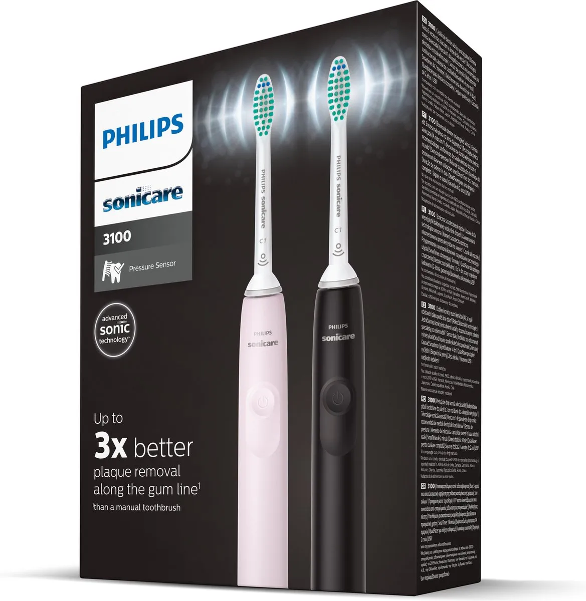 Philips Sonicare Series 3100 HX3675/15 - Elektrische tandenborstel - Zwart & Roze - Duopack