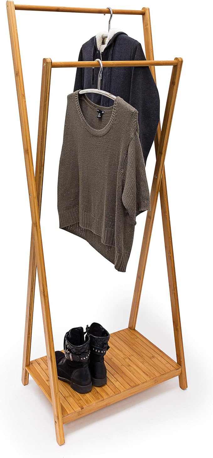 kledingrek, hoekkast, houten frame, schoenenrek, jassenhanger