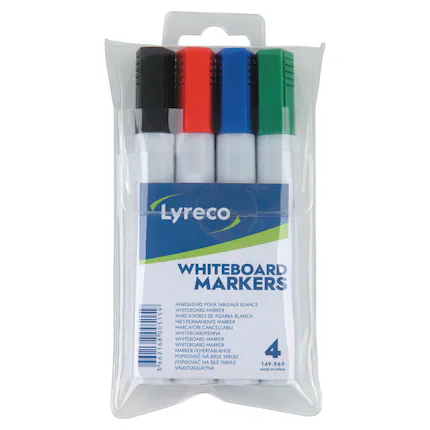 Lyreco whiteboard marker, ronde punt, assorti kleuren, etui van 4 markers - 20 stuks x 4