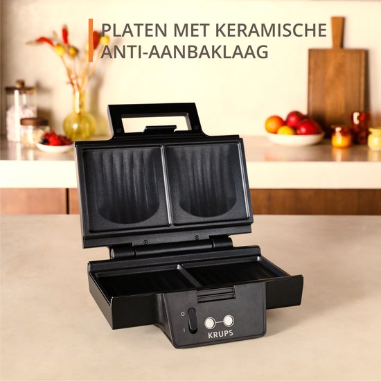 Krups Iconic FDK462 - Tosti-apparaat - Keramische Anti-aanbaklaag - Verticaal Opbergen - 850W - Zwart