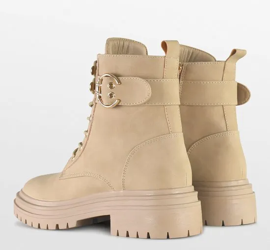 POSH by Poelman - Maat 41 - CATO Dames Veter Laarzen - Beige